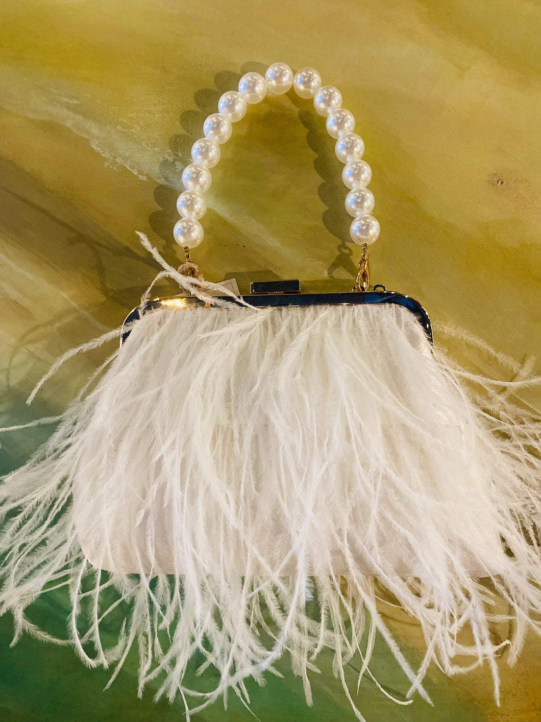 Ivory Feather Fringe Clutch Bag