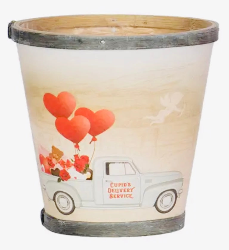“Cupid’s Delivery” Valentine Wood Basket/ Planter