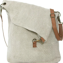 Load image into Gallery viewer, Foldover Ash Grey Jute Cross-body Bag with Leather Trim
