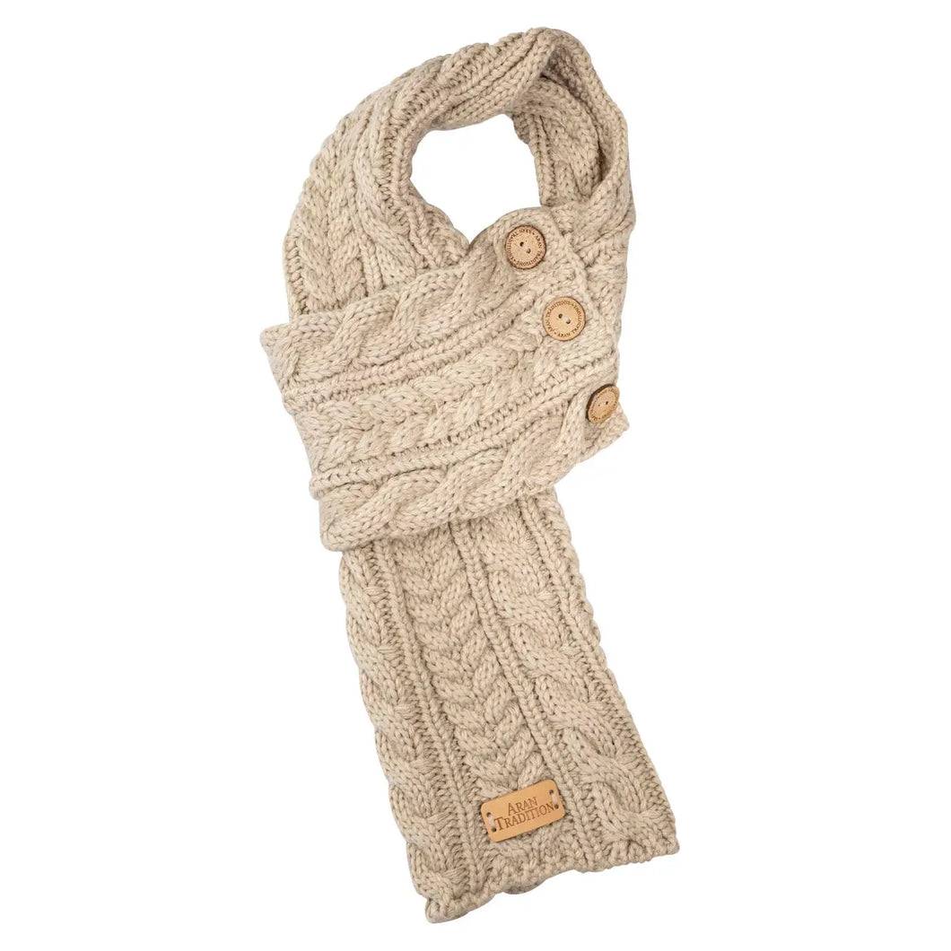 Aran Cable Button Wrap Scarf in Oatmeal