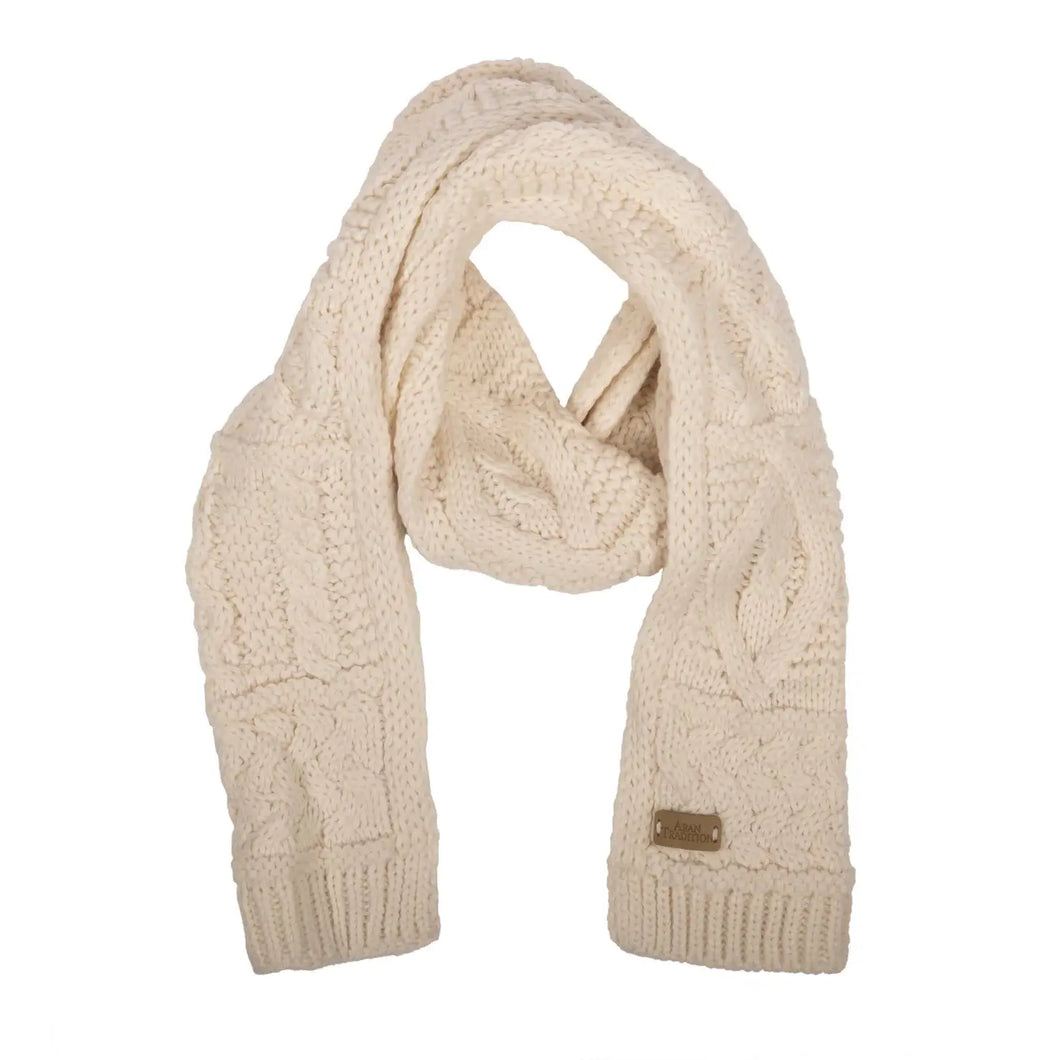 Aran Cable Knit Classic Scarf in Cream