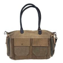 Load image into Gallery viewer, Recycled Military Tent Shoulder Bag with Genuine Leather Trim
