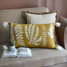 Load image into Gallery viewer, Yarrow Tasseled Cushion- Yellow Cotton
