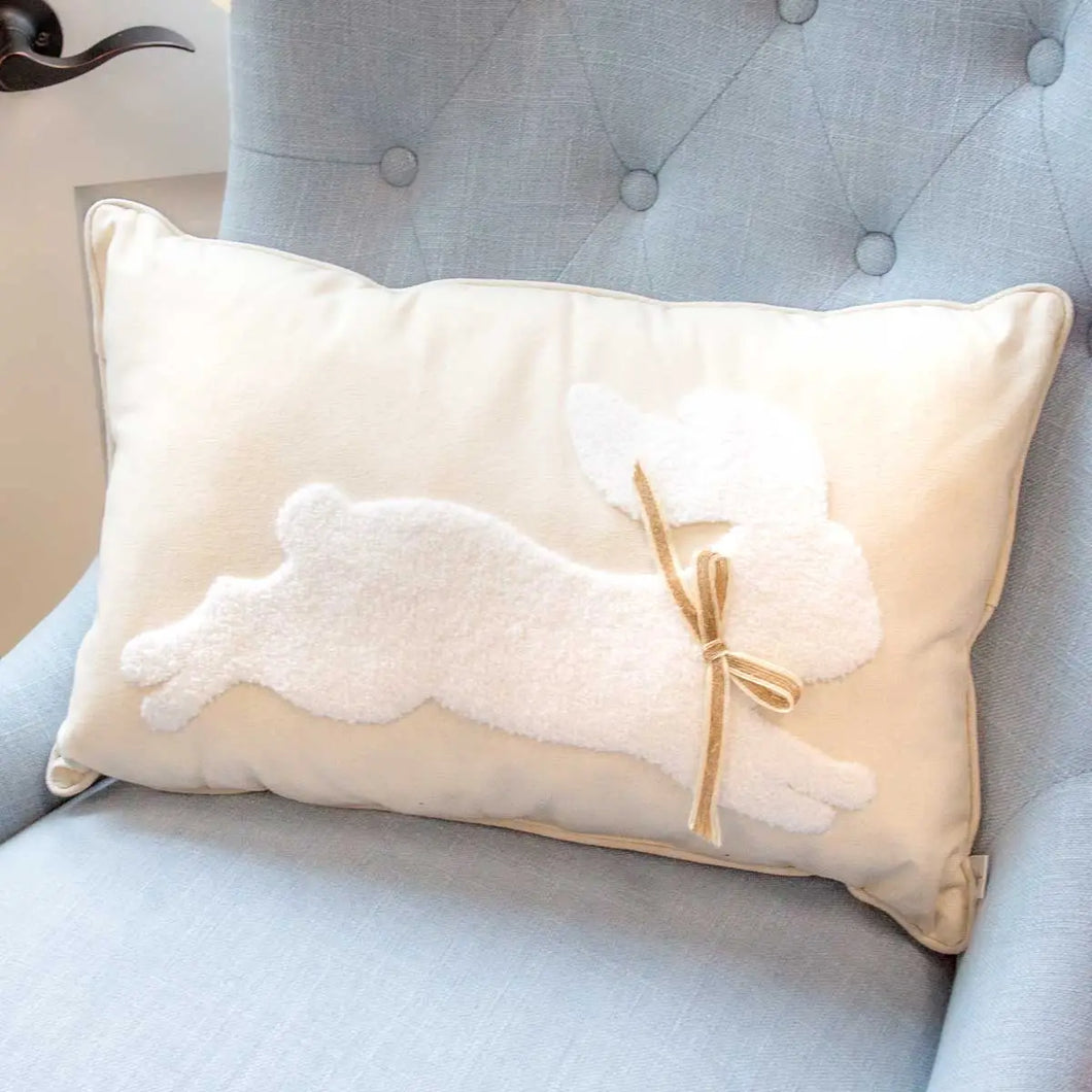 Leaping Bunny Embroidered Pillow