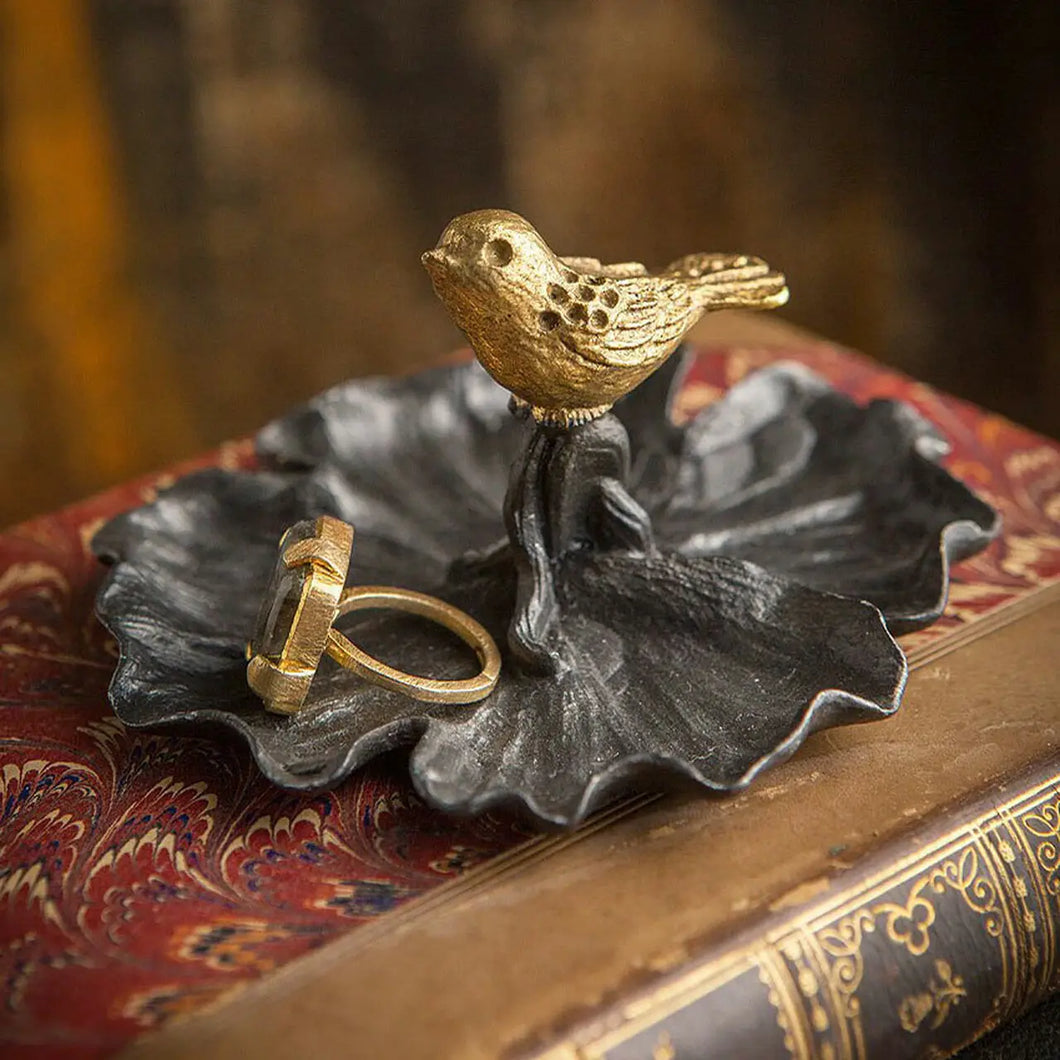 Pewter/ Gold Bird Jewelry Tray
