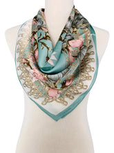 Load image into Gallery viewer, Luxurious Silky Square Scarf- Aqua &amp; Pink
