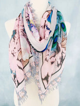 Load image into Gallery viewer, Peony &amp; Peacock Cotton Scarf/ Shawl
