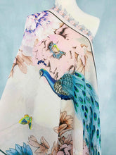 Load image into Gallery viewer, Peony &amp; Peacock Cotton Scarf/ Shawl
